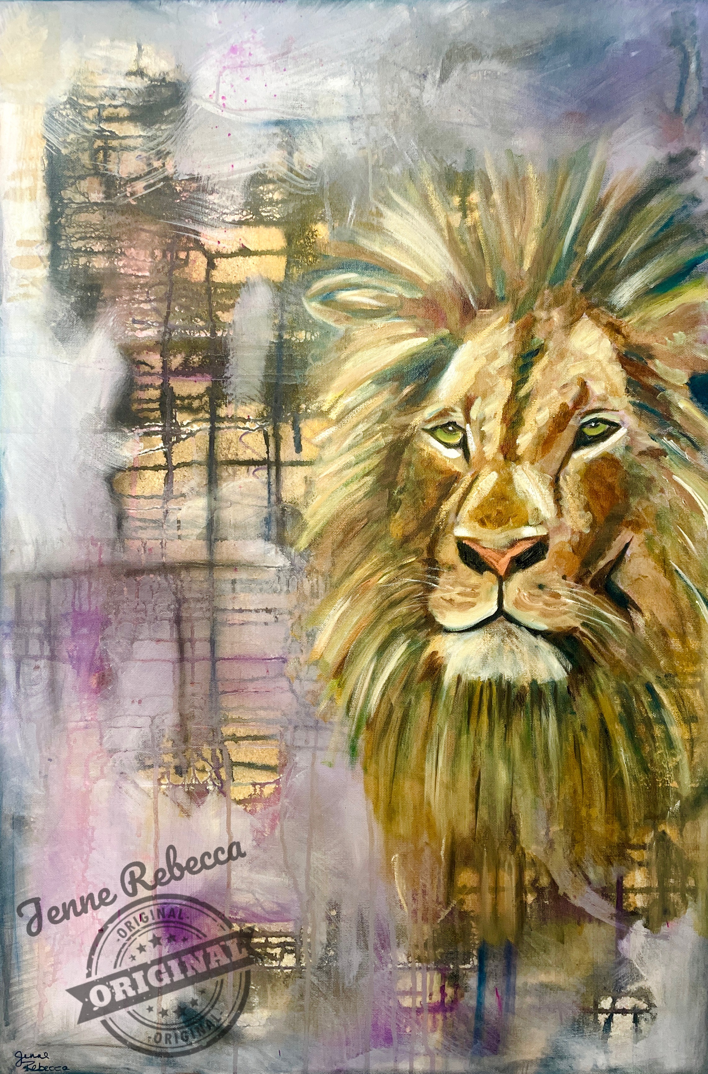 Mixed media lion painting